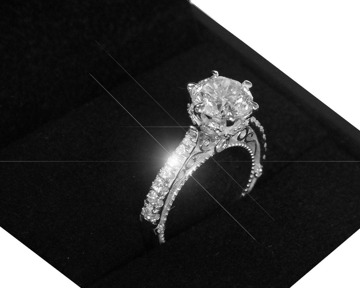 White Gold 2.5 ct Filigree Solitaire 6 prongs 18K Avant Garde Unique Moissanite Engagement Ring