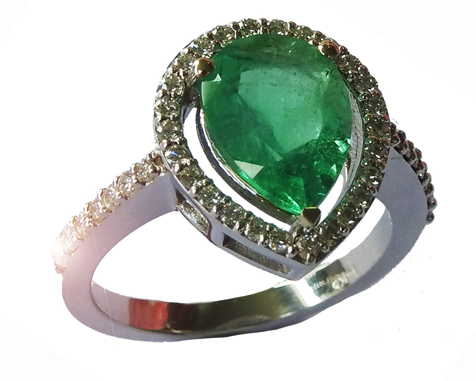 14K Pear Emerald Engagement Ring, Halo Pear Ring, Unique Engagement Ring - Lianne Jewelry