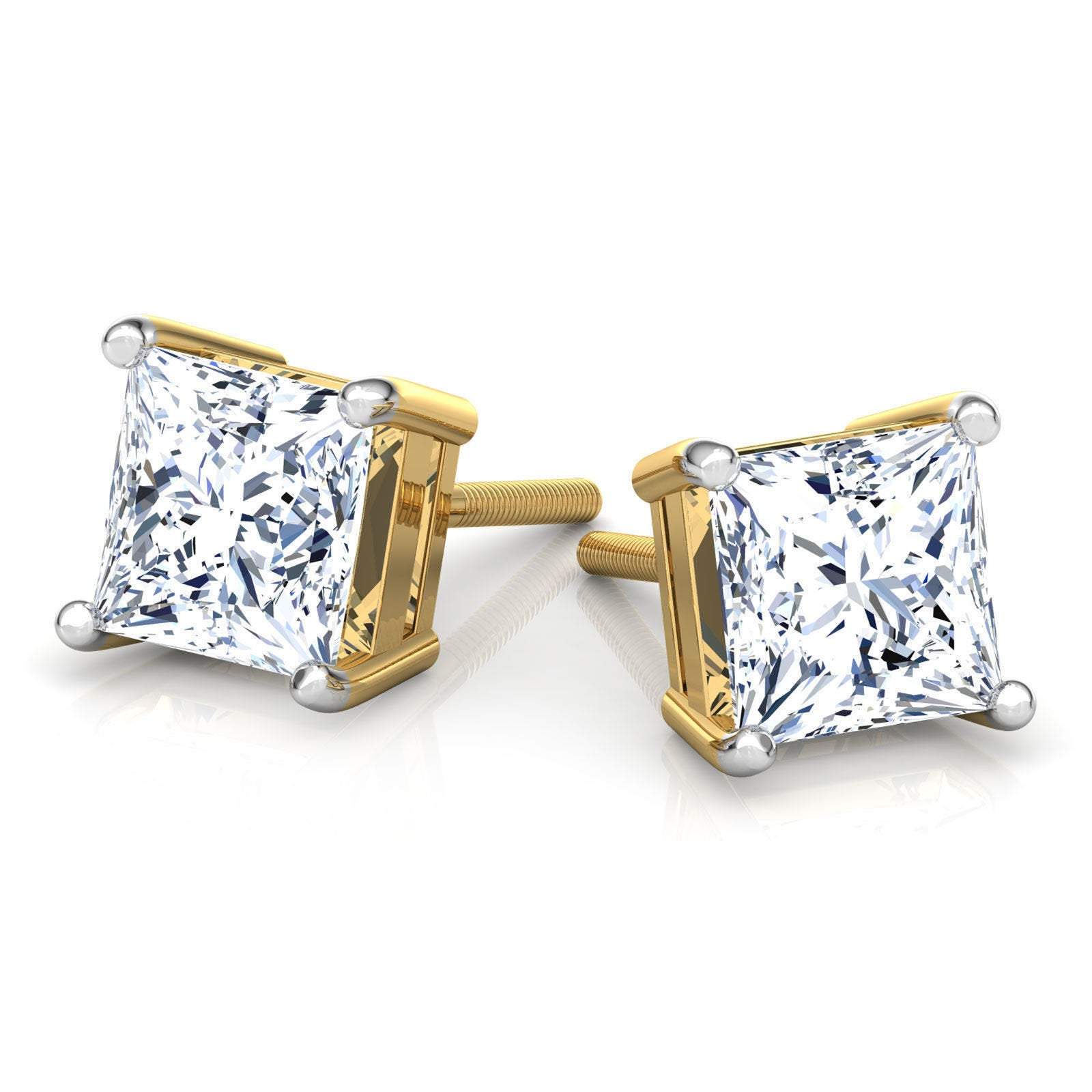 Princess cut Stud Earrings, 3 ct Studs Wedding Earrings, Princess Earrings