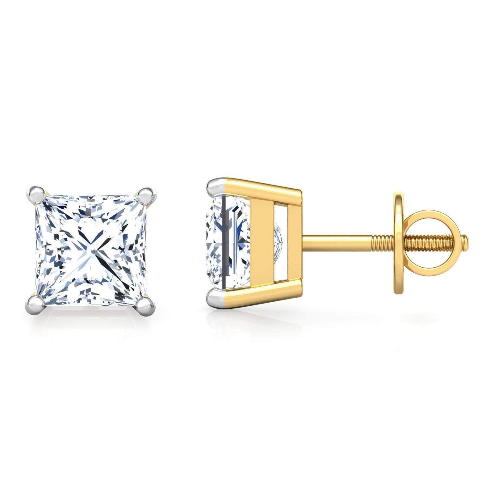 Princess cut Stud Earrings, 3 ct Studs Wedding Earrings, Princess Earrings