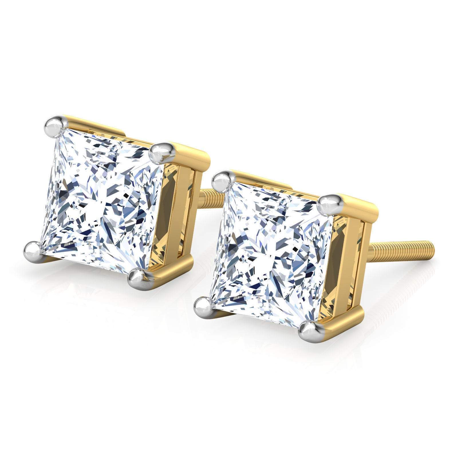 Princess cut Stud Earrings, 3 ct Studs Wedding Earrings, Princess Earrings