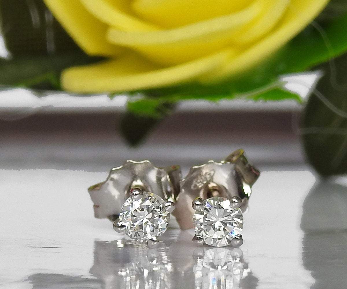 Solid Yellow Gold Girls Stud earrings, 14K Small Earrings, White Sapphire Studs, Christmas Gift
