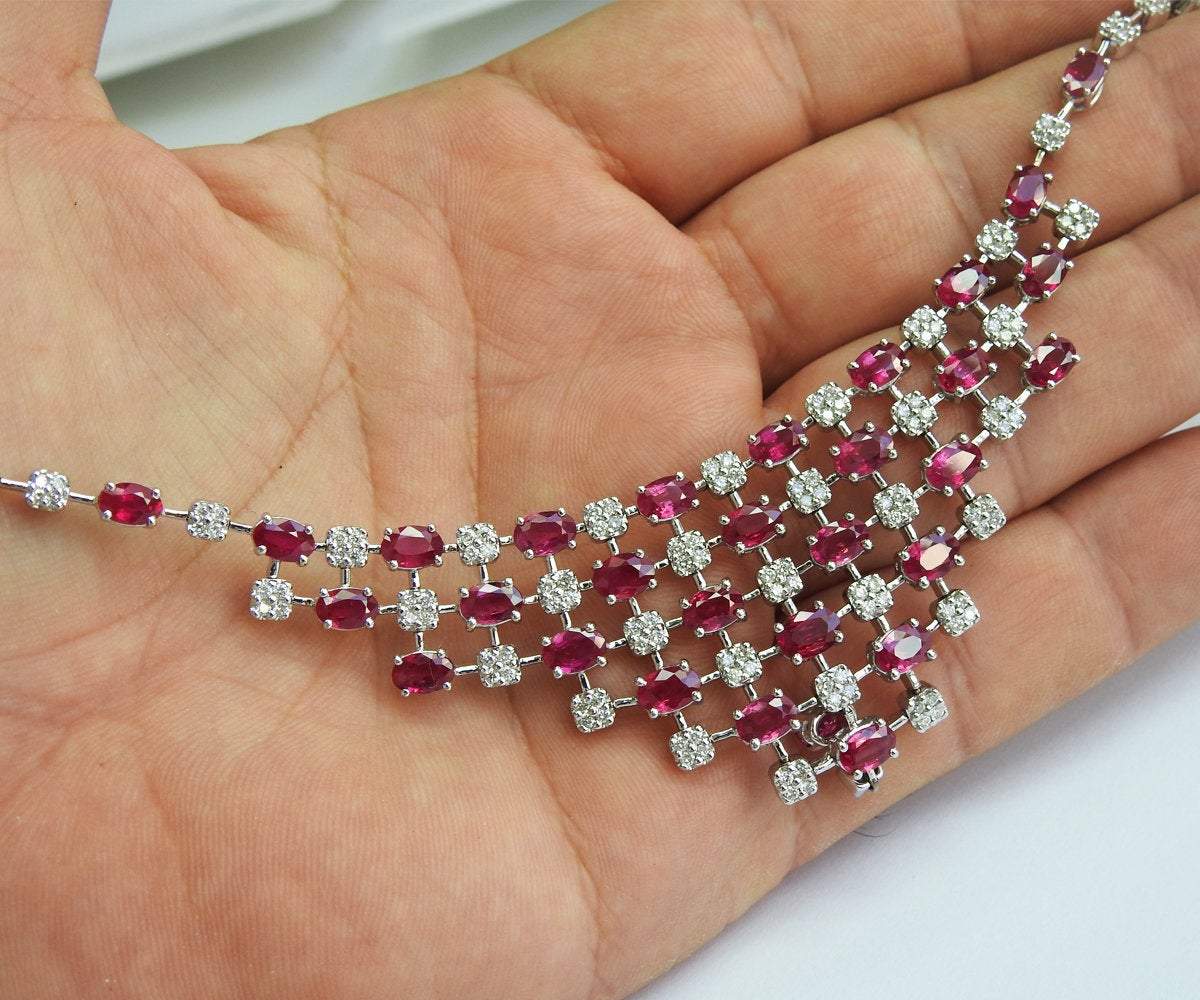 21 ct Unique Necklace Ruby Diamond 14K Gold 45 grams Vintage Ruby Necklace - Lianne Jewelry