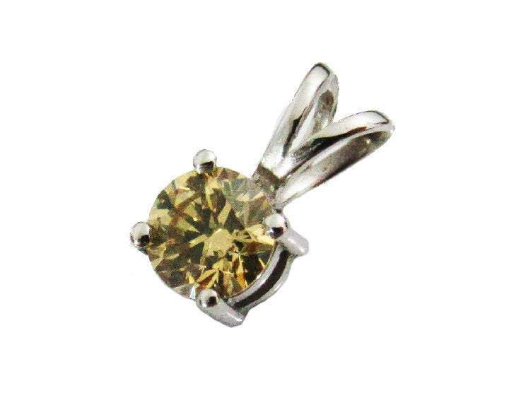 SALE 50% Diamond Pendant Intense Champagne color 0.31 carat Round cut 14K White Gold - Lianne Jewelry
