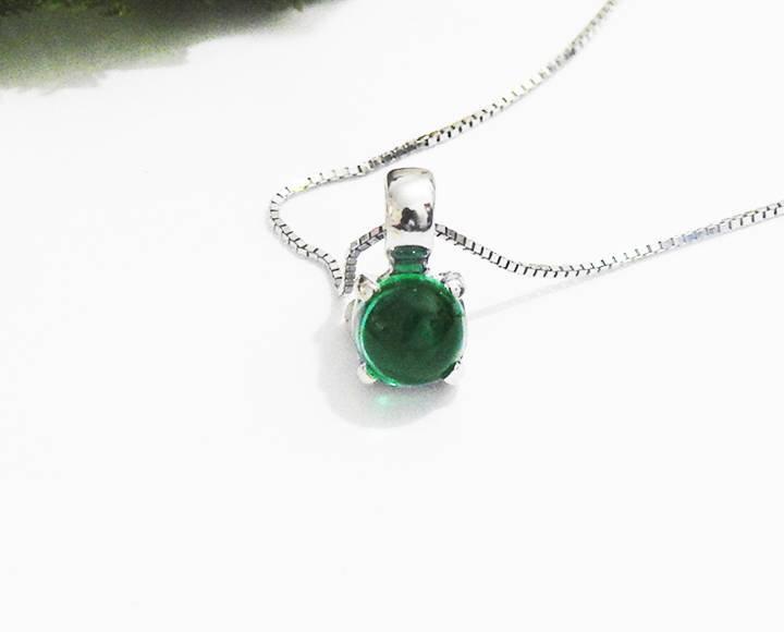 50% Off Green Agate Pendant Birthday gift 5mm Cabouchon, 14K gold - Lianne Jewelry