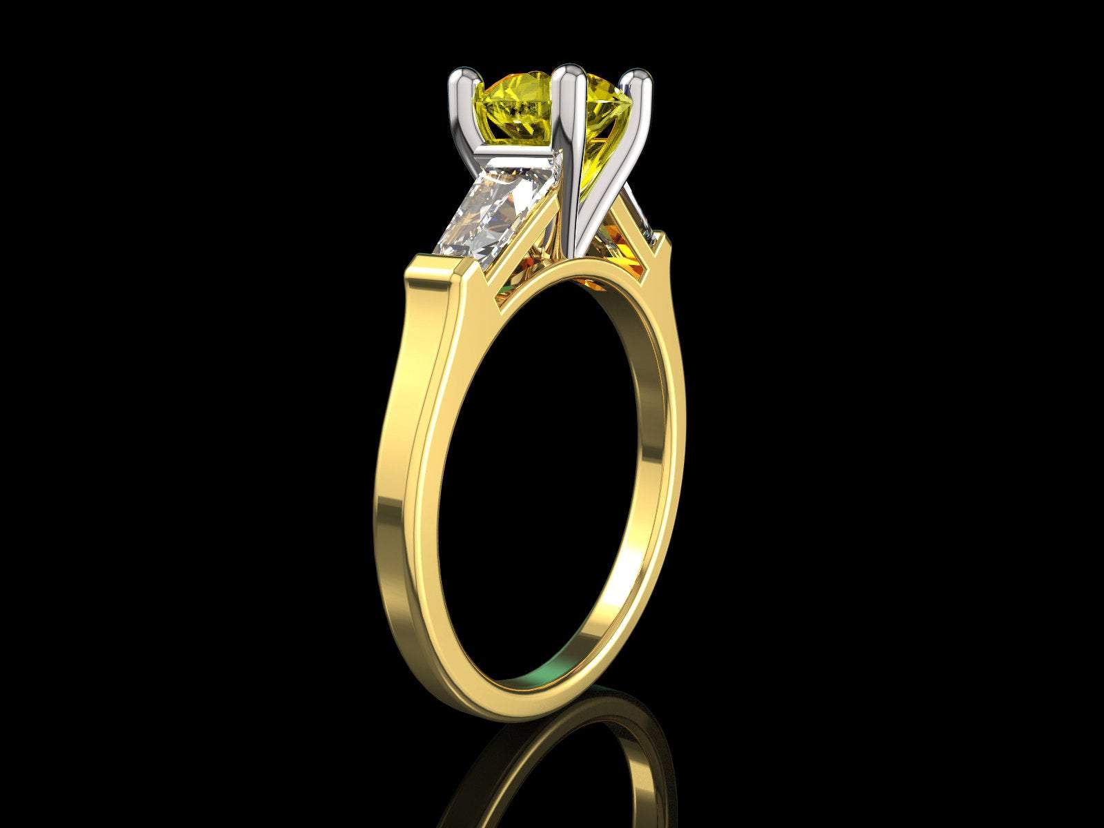 3 Stone Yellow Stone Ring Tapered Baguettes 14K Yellow Gold Yellow Lab Sapphire Engagement Ring