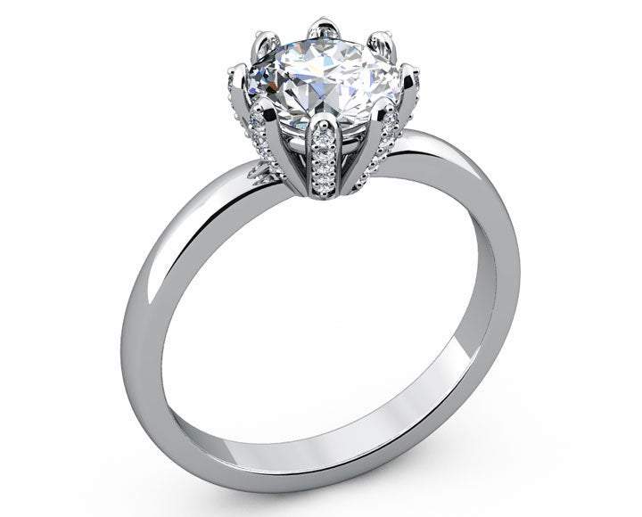 14K Solitaire Moissanite Ring, Unique Solitaire Engagement Ring, 8 prongs, Diamonds on Prongs, Wedding Ring, Ring for Bride