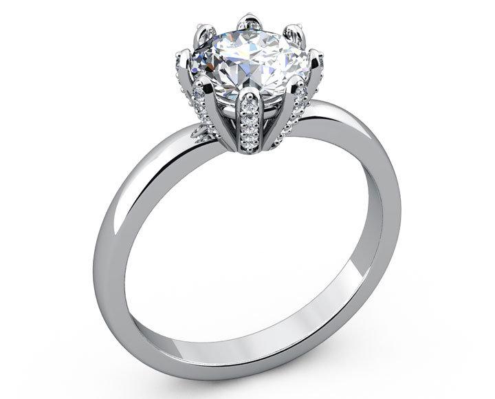 Rose Gold Unique Solitaire Engagement Ring, 14K gold Ring Yellow Gold Ring, Moissanite, 8 prongs, Diamonds on Prongs