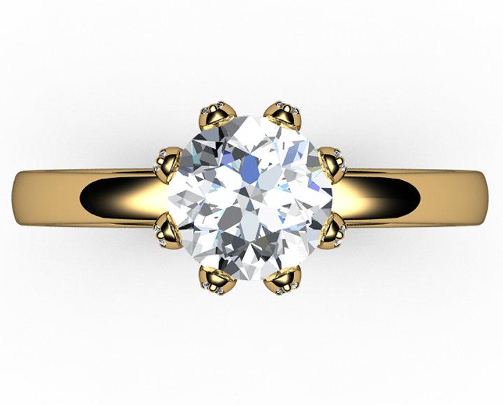 Rose Gold Unique Solitaire Engagement Ring, 14K gold Ring Yellow Gold Ring, Moissanite, 8 prongs, Diamonds on Prongs - Lianne Jewelry