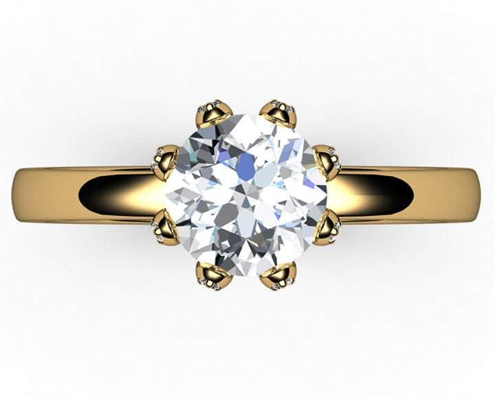 14K Solitaire Moissanite Ring, Unique Solitaire Engagement Ring, 8 prongs, Diamonds on Prongs, Wedding Ring, Ring for Bride - Lianne Jewelry