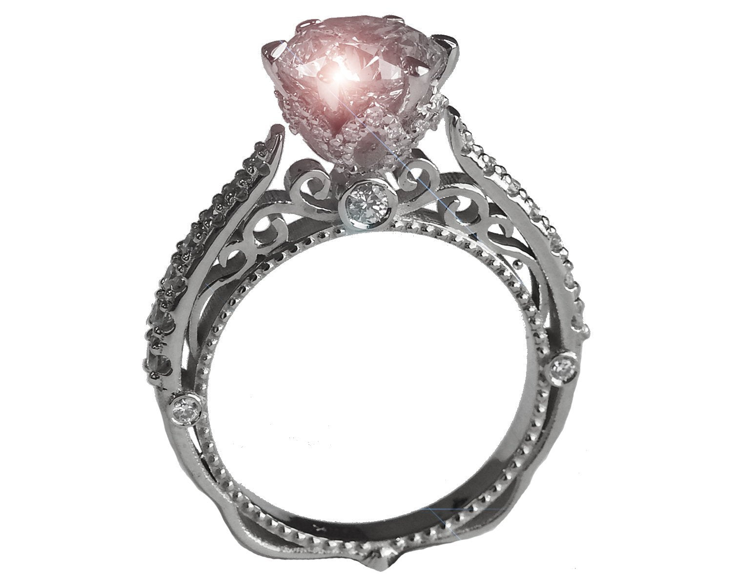White Gold 2.5 ct Filigree Solitaire 6 prongs 18K Avant Garde Unique Diamond Engagement Ring - Lianne Jewelry