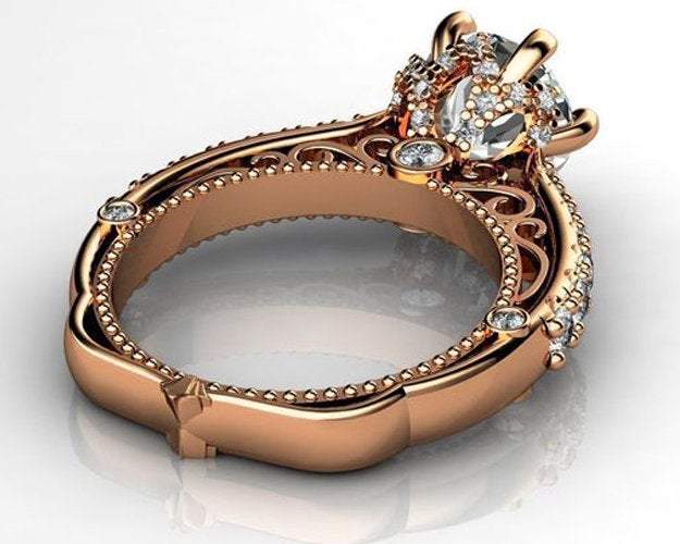 Rose Gold 2.5 ct Filigree Solitaire 6 prongs 18K Celtic Unique Moissanite Engagement Ring
