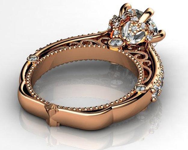 Rose Gold 2.5 ct Filigree Solitaire 6 prongs 18K Victorian Unique Diamond Engagement Ring - Lianne Jewelry