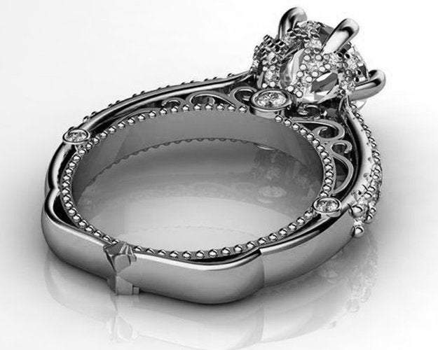 White Gold 2.5 ct Filigree Solitaire 6 prongs 18K Avant Garde Unique Moissanite Engagement Ring