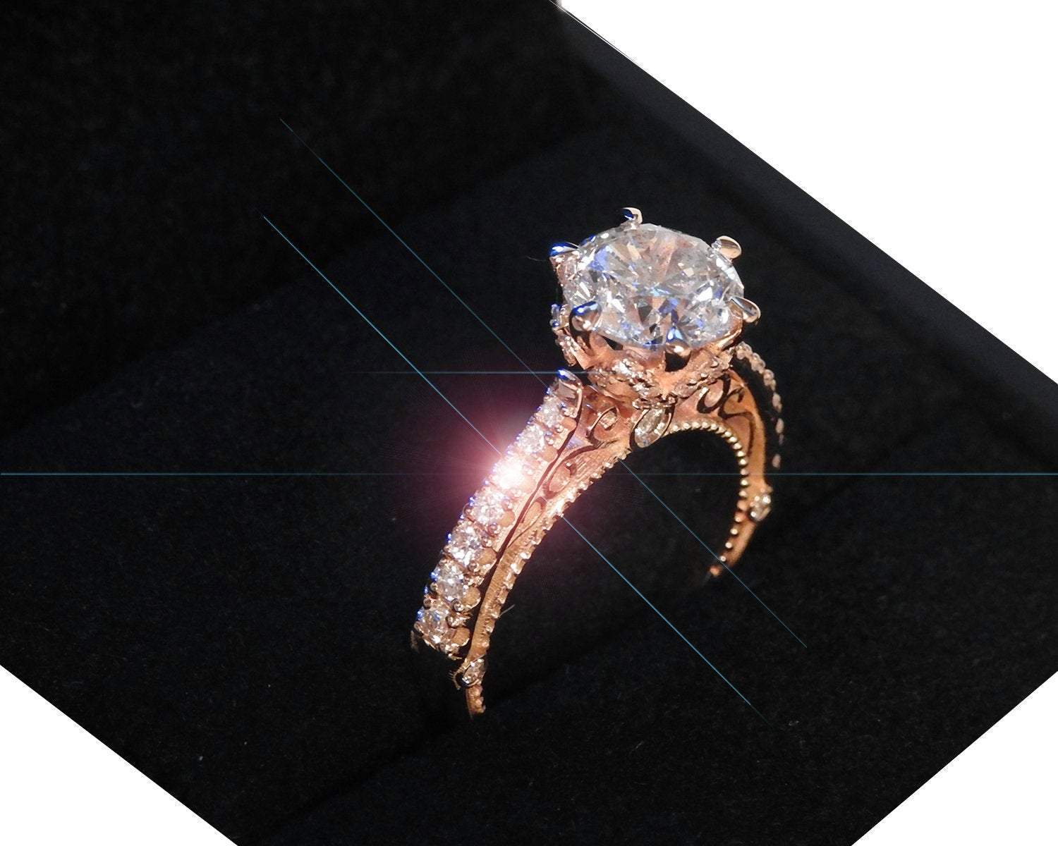 Rose Gold 2.5 ct Filigree Solitaire 6 prongs 18K Celtic Unique Moissanite Engagement Ring