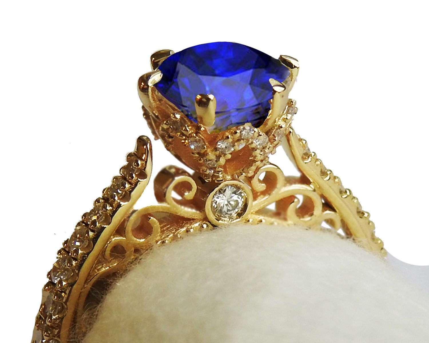 18K Sapphire Edwardian Filigree Flower Unique Diamond Engagement Ring 6 prongs