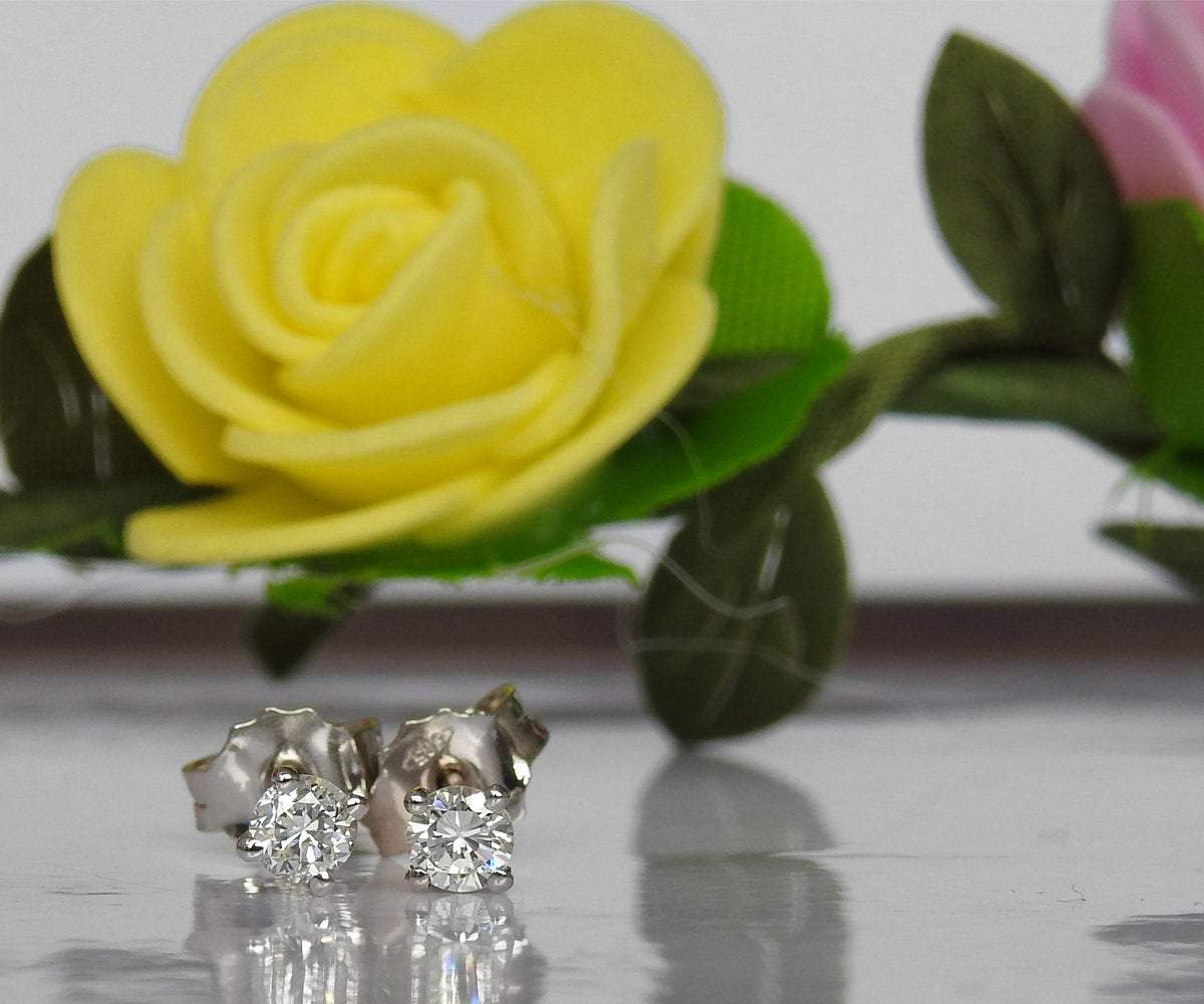 Solid Yellow Gold Girls Stud earrings, 14K Small Earrings, White Sapphire Studs, Christmas Gift