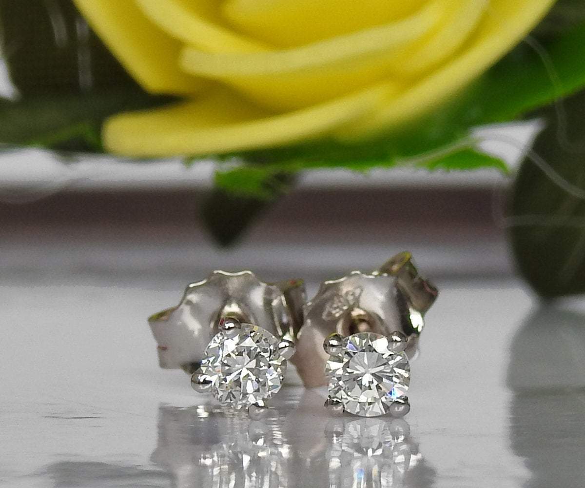 Solid Yellow Gold Girls Stud earrings, 14K Small Earrings, White Sapphire Studs, Christmas Gift