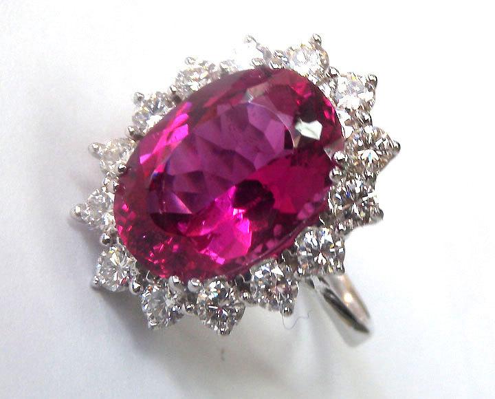 Unique 14K Rubellite Tourmaline Diamond Ring, Oval Pink Tourmaline Ring, Unique Engagement Ring, Certified Gemstone