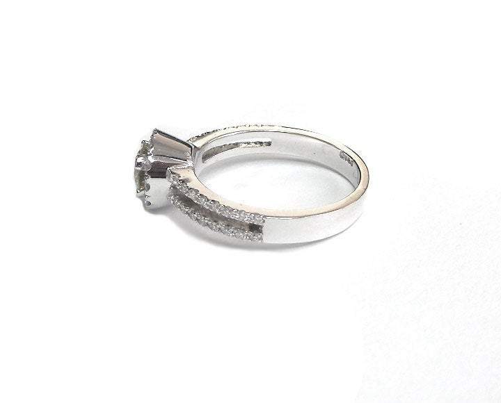 Vintage Diamond ring Gold ring Unique 0.43 carat Fancy Yellow Diamond in double shank Pave ring in White gold