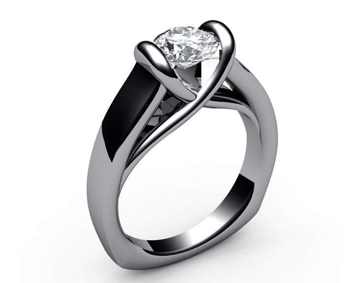 Unique Diamond Engagement Ring Solitaire Ring Bar setting Tension Heavy Ring 18K Yellow or 18K White gold