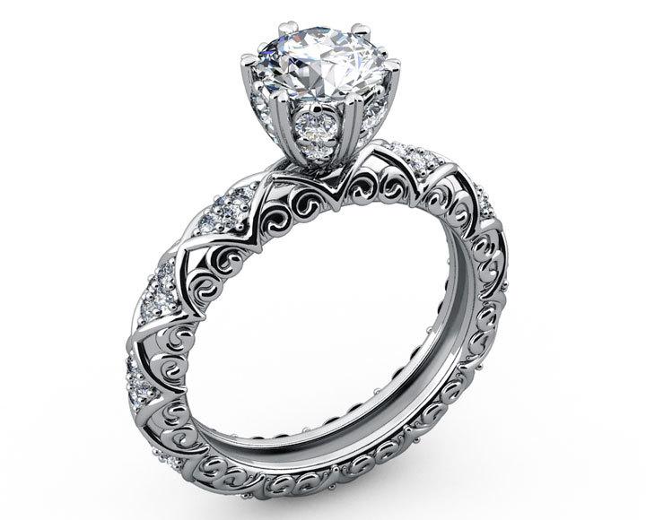 Unique Milgrain Engagement ring 18K Gold Ring Vintage Ring 6 double prongs in high setting