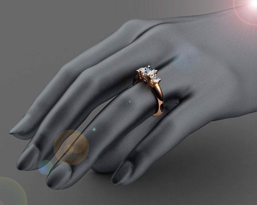 18K Gold 3 stone Engagement Ring, Heart Filigree Gold ring Diamond Engagement Ring, Promise Ring - Lianne Jewelry