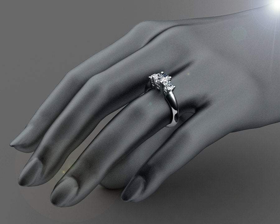 18K Rose Gold 3 stone Diamond Ring with Heart Filigree Unique Engagement Ring Promise Ring