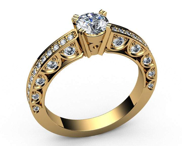 Unique Ring Engagement Ring Diamond Ring White Sapphire Bella channel-set pavé half moon trellis crafted in 18K Yellow or 18K White gold