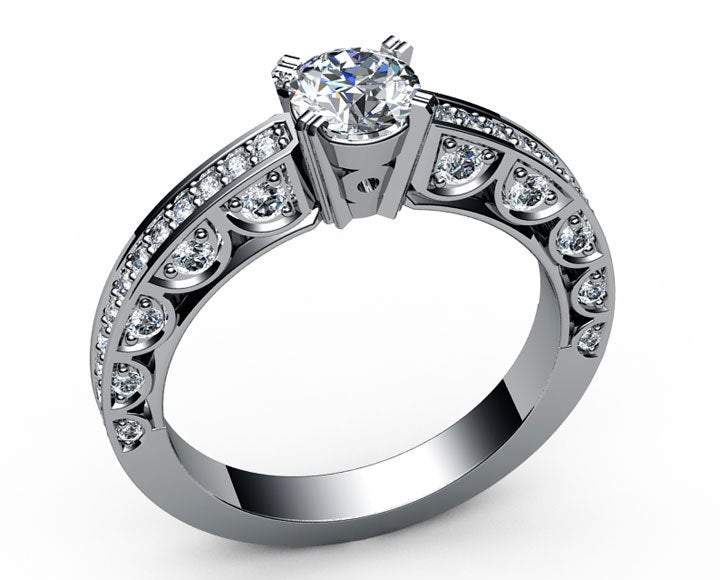 Unique Ring Engagement Ring Diamond Ring White Sapphire Bella channel-set pavé half moon trellis crafted in 18K Yellow or 18K White gold - Lianne Jewelry