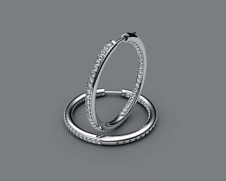 Gold Thin Hoops with Diamonds inside out, 94 Diamonds Hoop Earrings, 1.1/4 carat, 18K White gold 18K Yellow gold 18K Rose gold forever