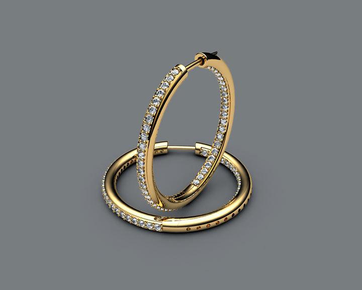Gold Thin Hoops with Diamonds inside out, 94 Diamonds Hoop Earrings, 1.1/4 carat, 18K White gold 18K Yellow gold 18K Rose gold forever - Lianne Jewelry