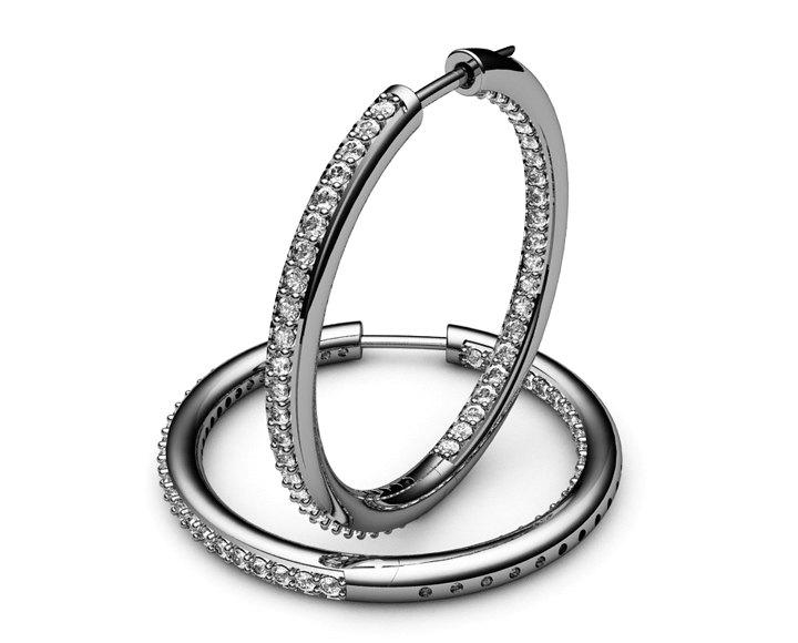 Gold Thin Hoops with Diamonds inside out, 94 Diamonds Hoop Earrings, 1.1/4 carat, 18K White gold 18K Yellow gold 18K Rose gold forever - Lianne Jewelry