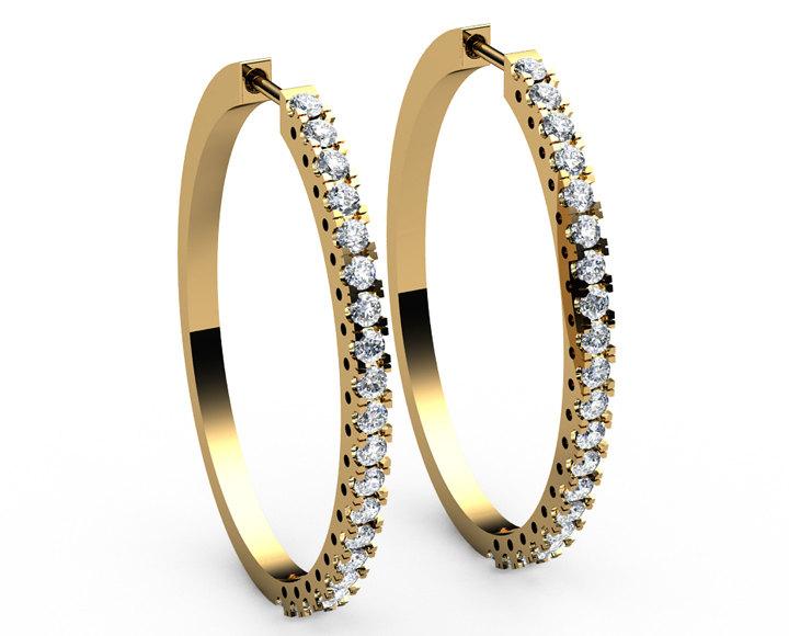 Big Thin Hoops 40 diamonds Hoop Earrings  2.2/3 carat 18K White gold 18K Yellow gold 18K Rose gold marriage forever