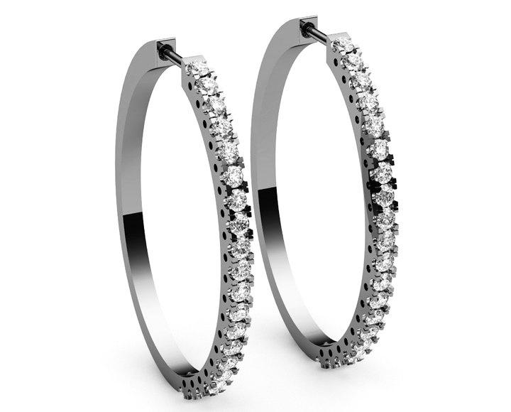 Big Thin Hoops 40 diamonds Hoop Earrings  2.2/3 carat 18K White gold 18K Yellow gold 18K Rose gold marriage forever - Lianne Jewelry