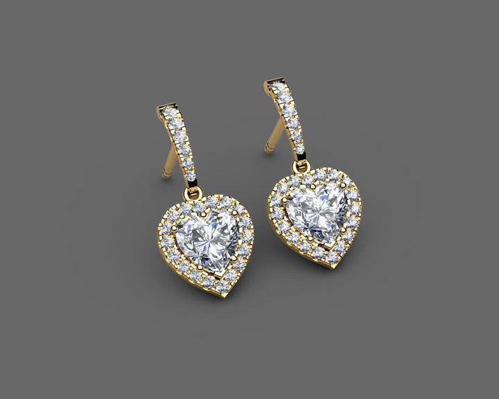 1.3/4 carat Heart Studs bridesmaid Earrings Frame Pave Love Earrings 18K Yellow gold Wedding Earrings forever