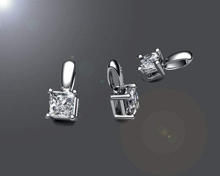 1/2 carat Princess Cut Diamond Pendant Solitaire Pendant Womens Diamond Pendant Square Pendant