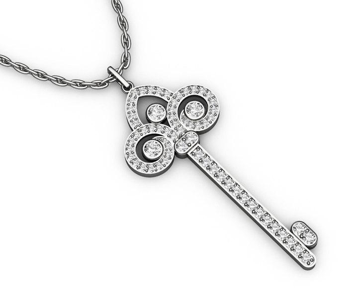 Key Pendant 3 ct Diamonds 18K white gold 13 grams 65 mm Success key  Minimalist pendant - Lianne Jewelry