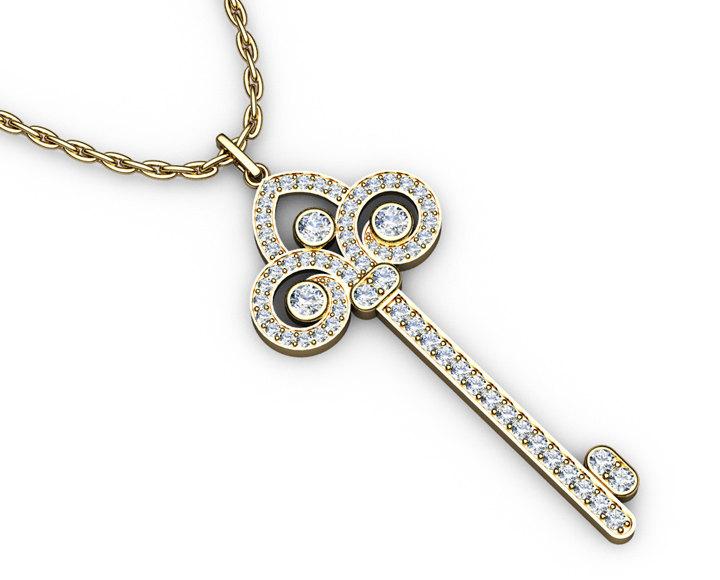 Key Pendant 3 ct Diamonds 18K white gold 13 grams 65 mm Success key  Minimalist pendant