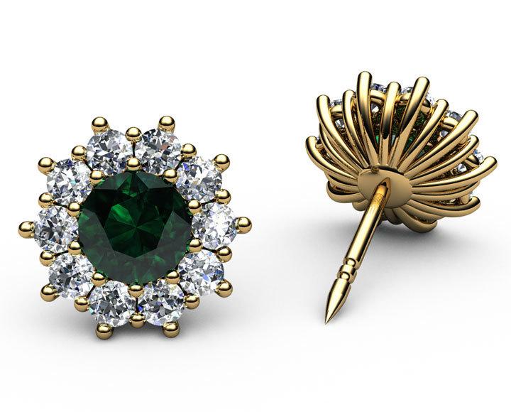 Emerald Halo Diamond Stud Earrings, Emerald surrounded with Diamonds - Lianne Jewelry