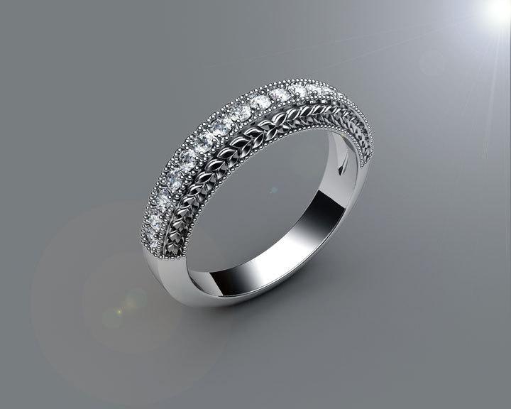 Filigree ring Half Eternity band Half infinity bad Art deco Ring Vintage Diamond Ring 18K white or yellow gold - Lianne Jewelry