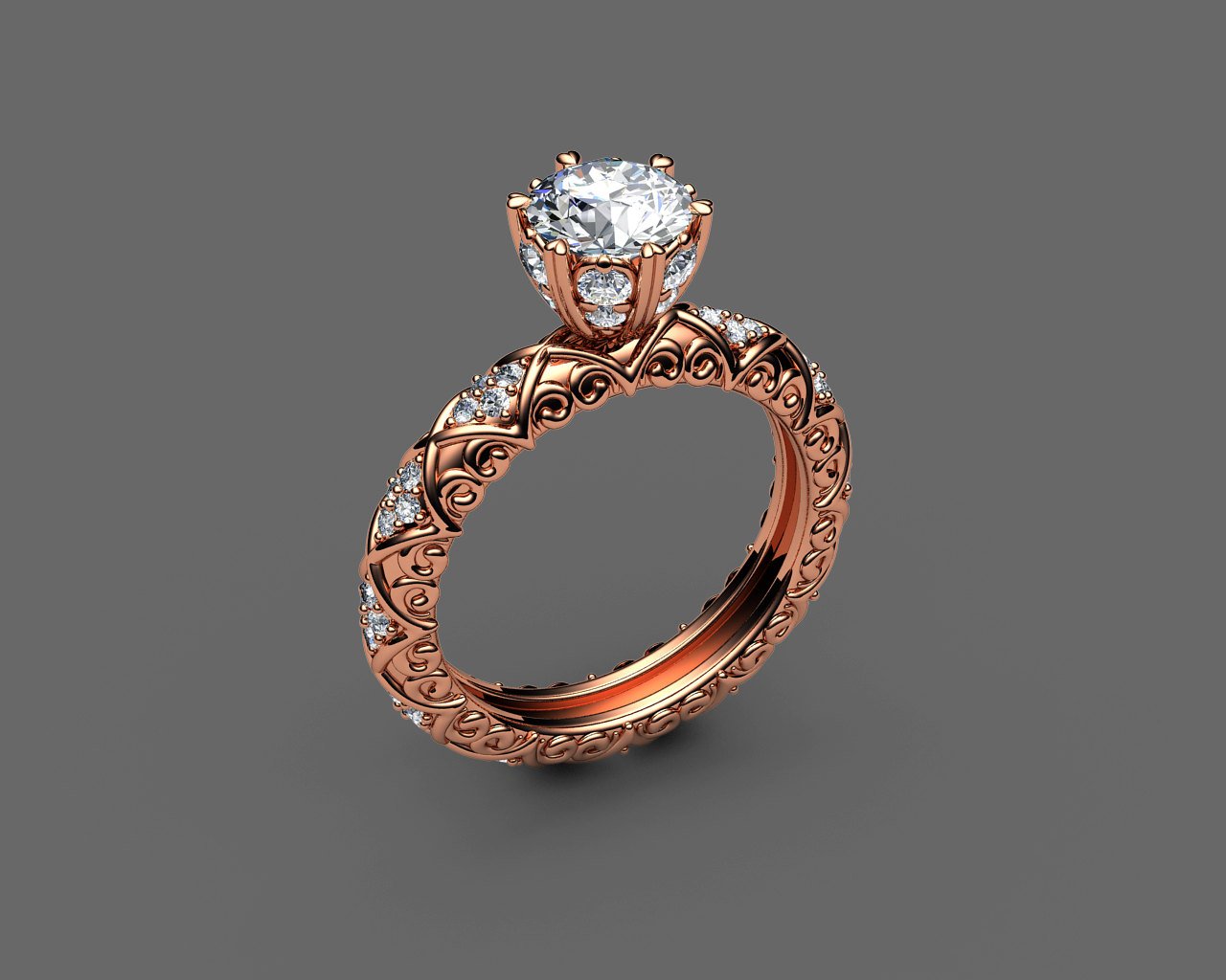 Unique Milgrain Engagement ring 18K Gold Ring Vintage Ring 6 double prongs in high setting