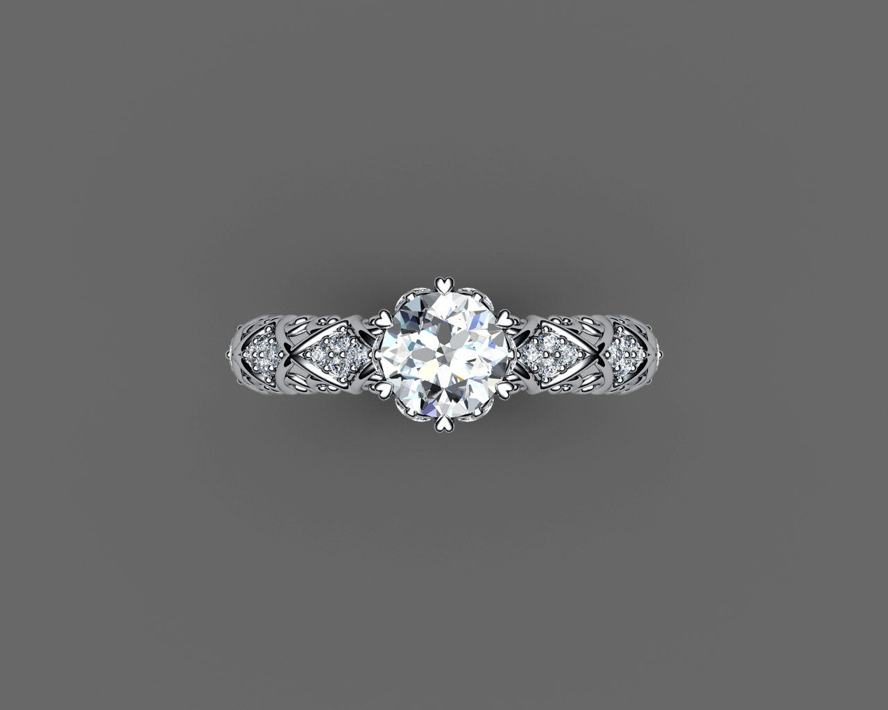 Unique Milgrain Engagement ring 18K Gold Ring Vintage Ring 6 double prongs in high setting