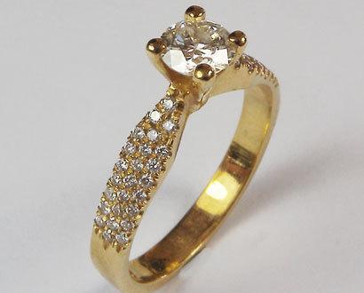 Vintage Gold ring Unique Diamond Engagement Ring Pave Yellow Gold 3 Row