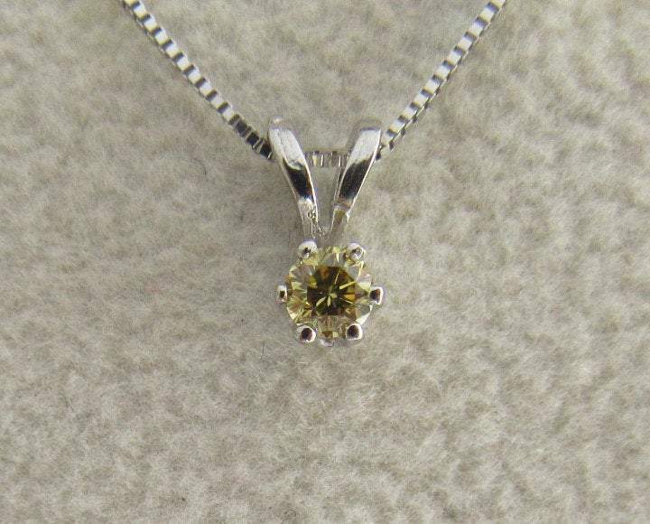 SALE 50% Off Diamond Pendant Fancy color Champagne Greenish Round brilliant cut 14K Gold