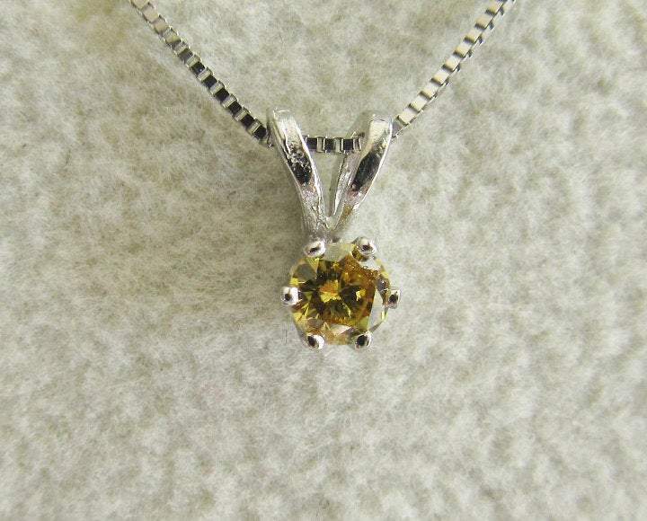 SALE 50% Off - Diamond Pendant Intense Yellow Diamond 14K White Gold