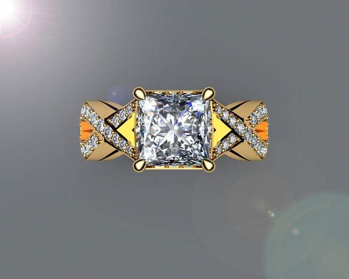 Princess Cut Diamond Engagement Ring, Natural Diamond Engagement Ring, Brutalist Ring, Unique Diamond Engagement Ring, Unique Diamond Rings