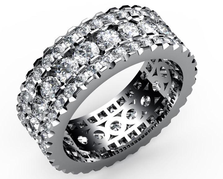 Wide Band Ring Anniversary Gift Diamond ring Eternity ring 18K White Gold Big Ring 3 Row Ring Diamond Natural Diamonds April Birthstone